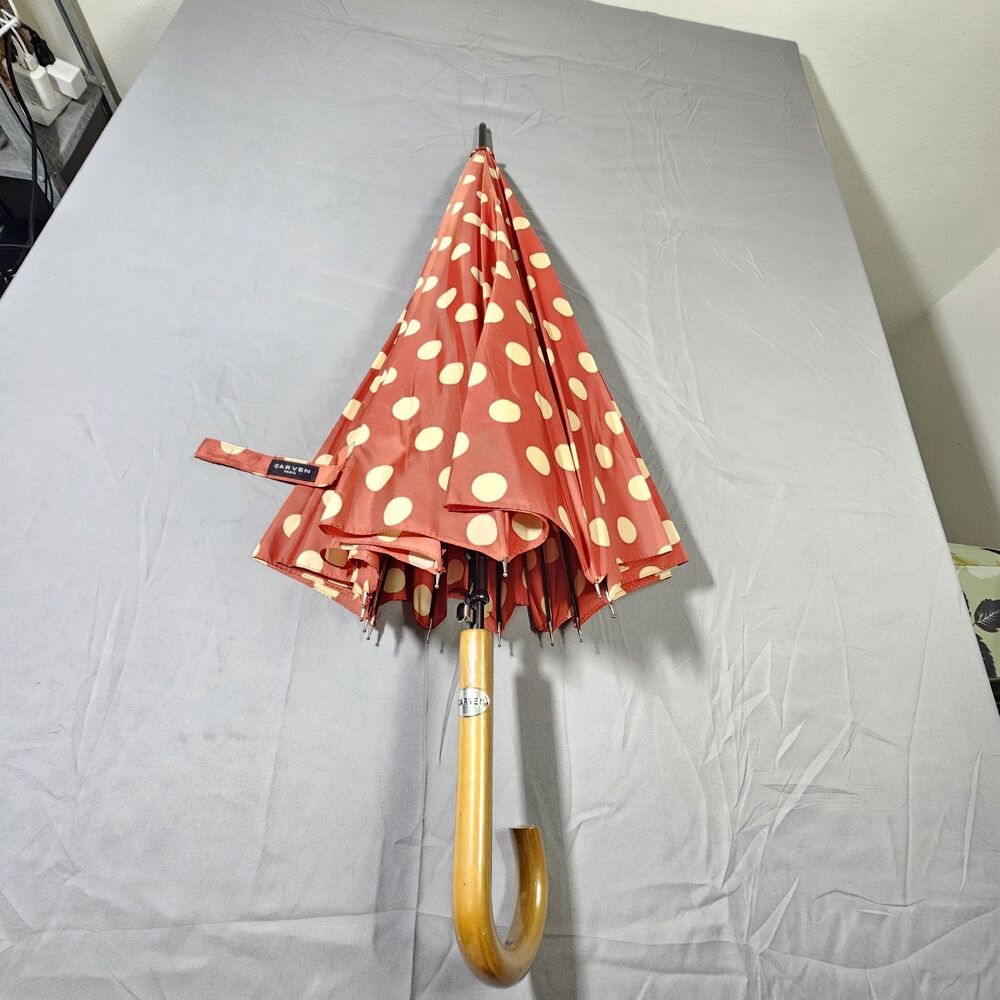 Vintage Deadstock Carmen Paris Umbrella (12-Rib Red Polka Dot) - Picture 7 of 11